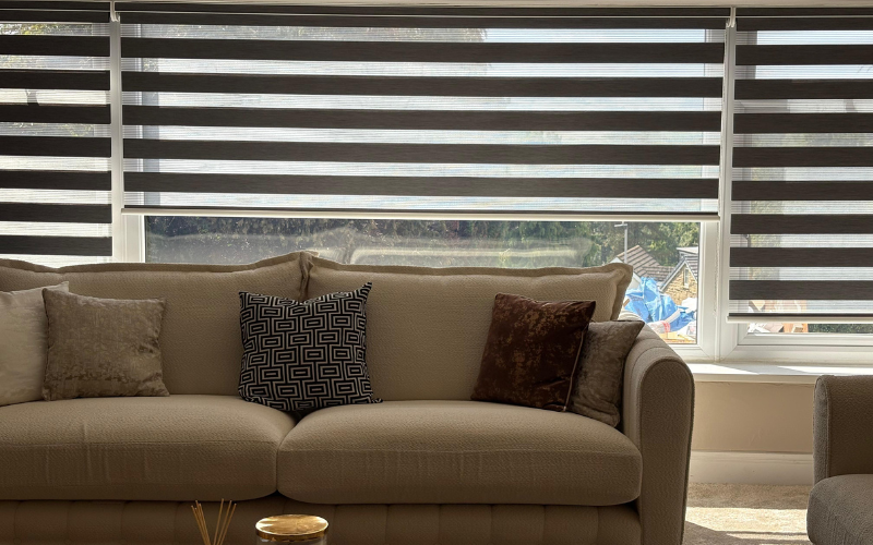 Roller blinds on window